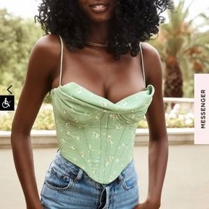 House of CB Bea olive floral draped corset top (XS)